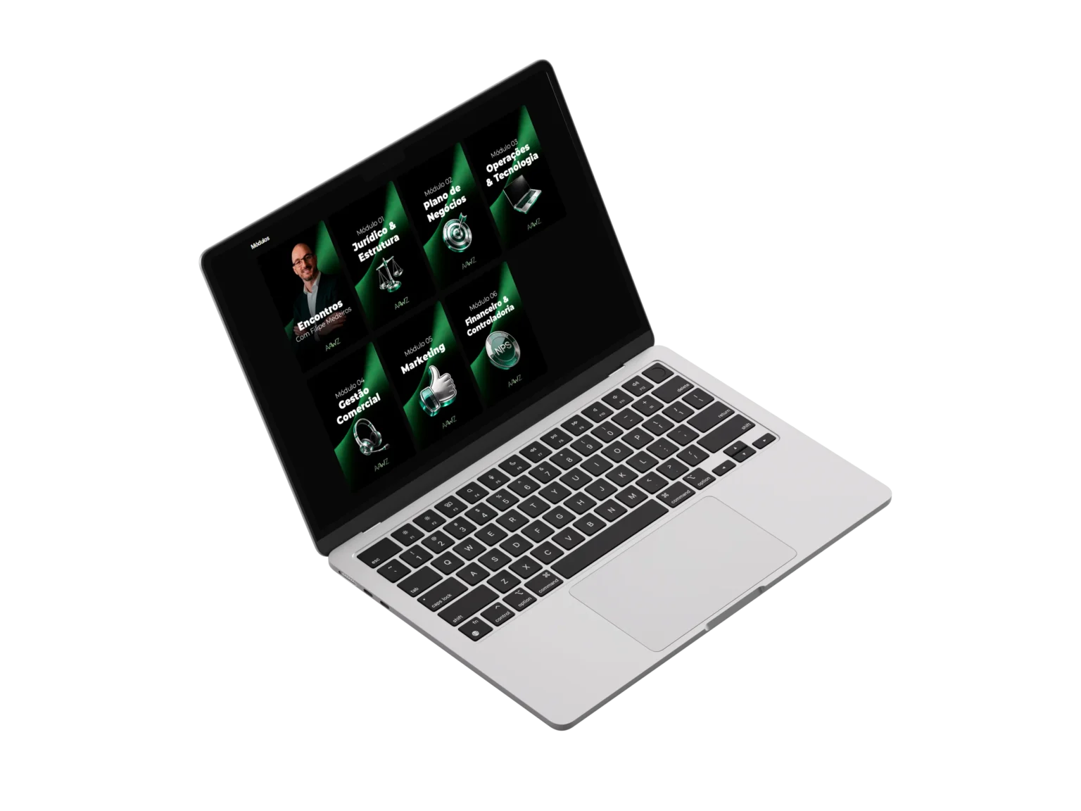 Mockup de módulos do curso de formação CVM